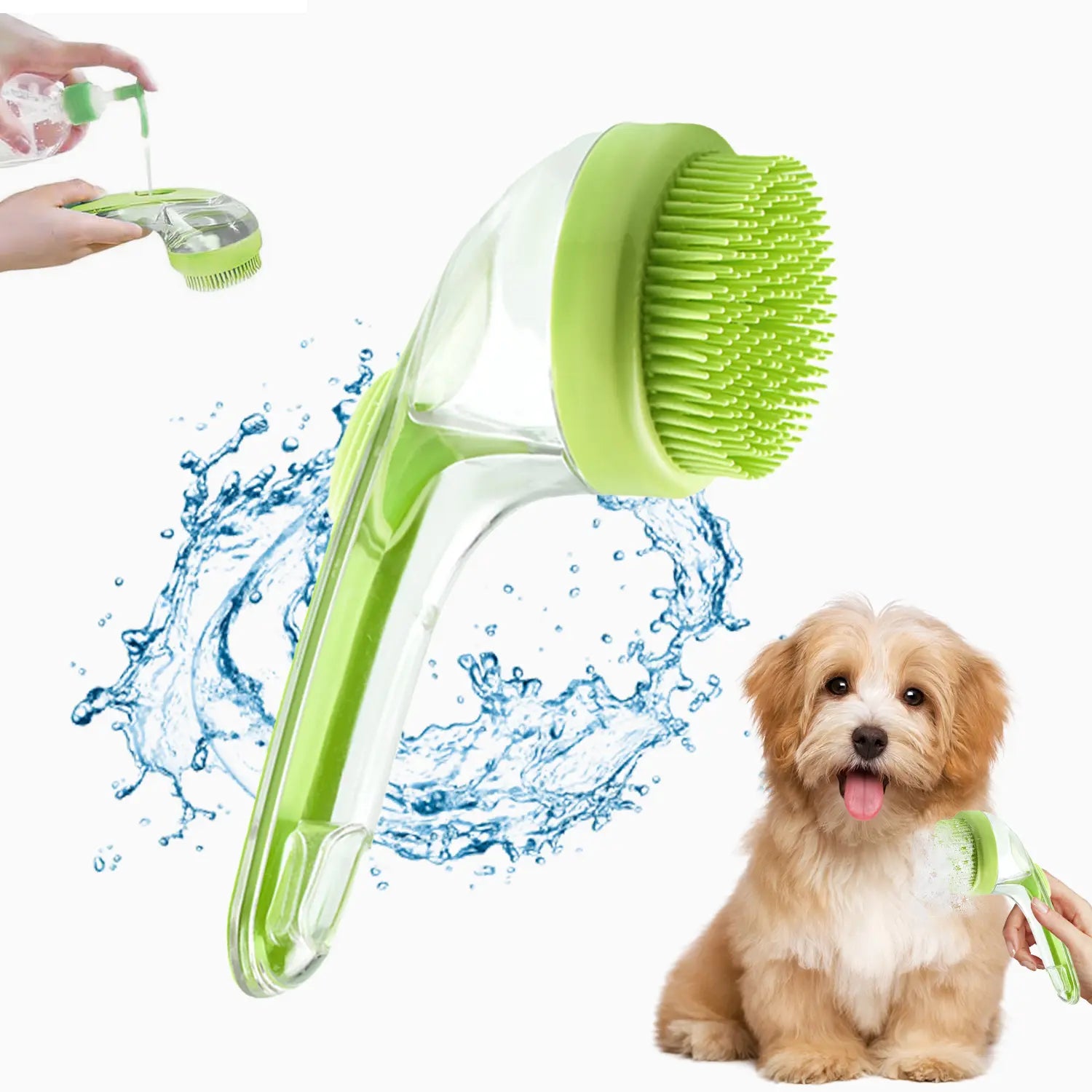 Pet Bath Brush with Built-In Shampoo Dispenser — Gentle Massage Grooming Tool for Dogs & Cats | Ergonomic Handle, Loose Fur Removal | For Long & Short Hair | Essential Bath Supply
