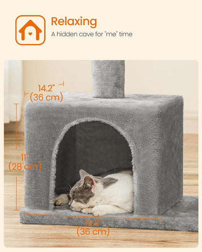 Cat Tree 33.1" — Large Perch, 2 Caves & 2 Scratching Posts | Plush Cat Tower for Large Cats up to 16 lbs | Sturdy, Anti-Tip, Easy Assembly | Light Gray