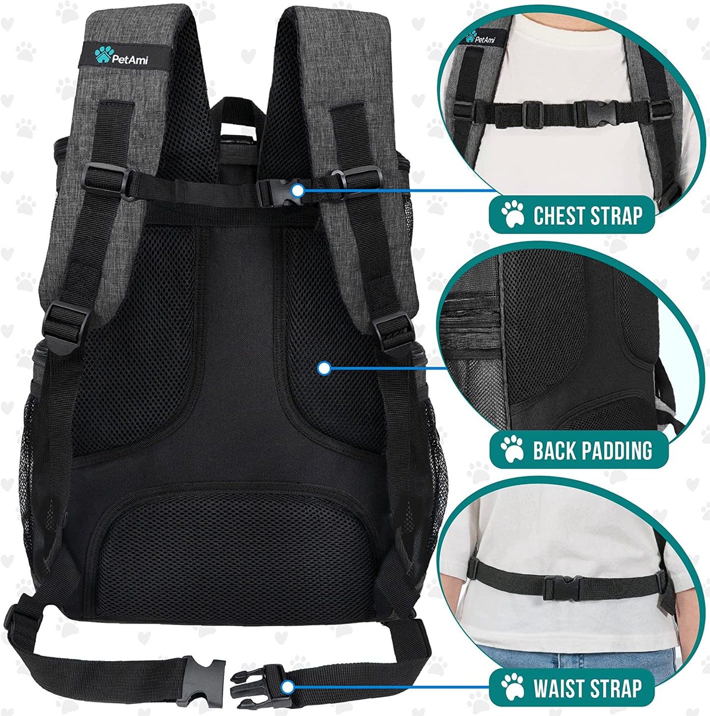 Dog & Cat Backpack Carrier — Airline Approved, 4-Way Entry, Ventilated Mesh | Fits Pets up to 18 lbs | Collapsible, Sherpa Cushion & Safety Leash Clip | Hiking & Travel | Charcoal Gray