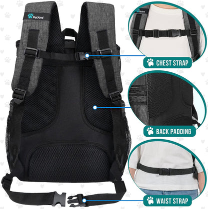 Dog & Cat Backpack Carrier — Airline Approved, 4-Way Entry, Ventilated Mesh | Fits Pets up to 18 lbs | Collapsible, Sherpa Cushion & Safety Leash Clip | Hiking & Travel | Charcoal Gray