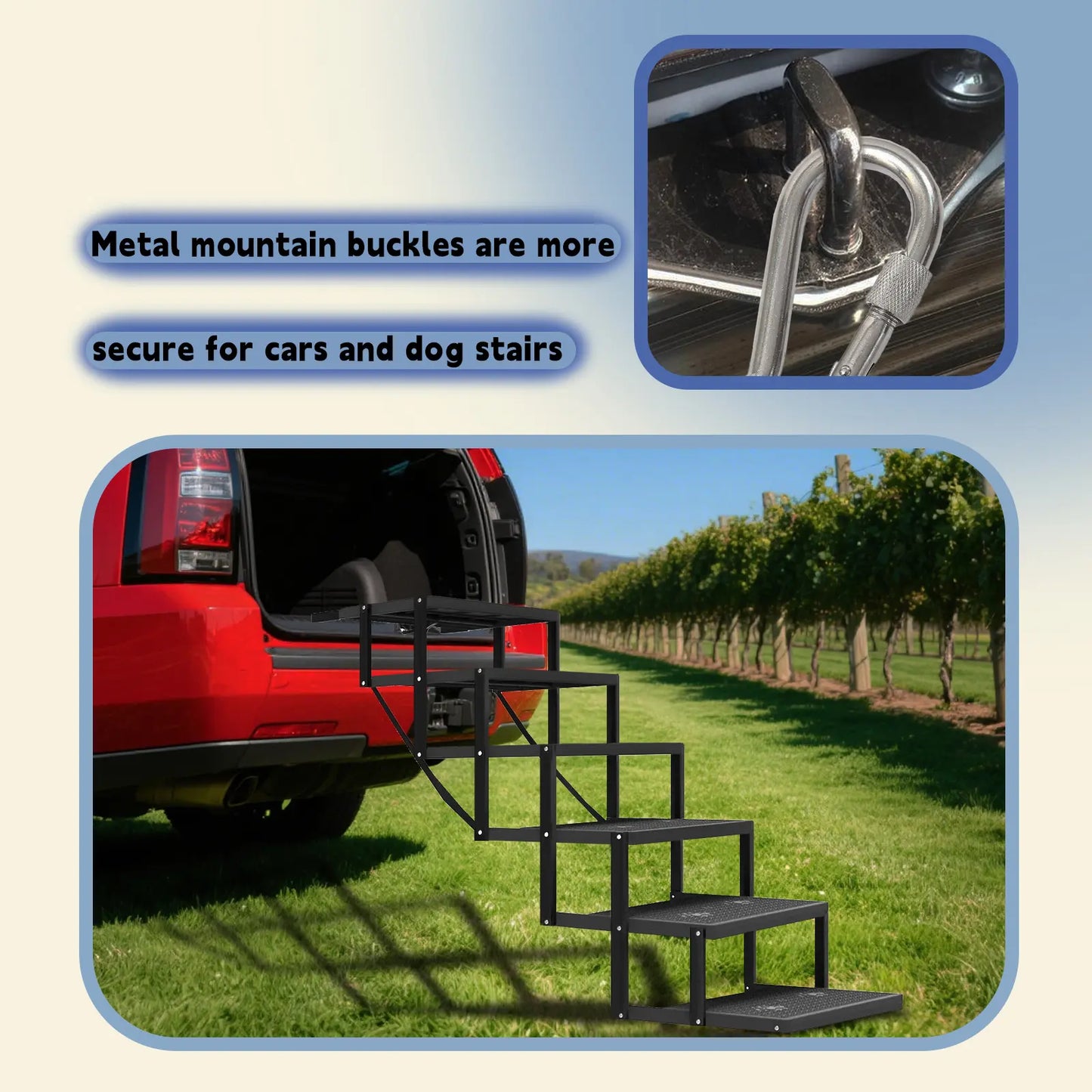 Foldable Dog Stairs for Car — 6-Step Pet Ramp | Anti-Slip, 220 lbs Capacity | Portable Steps for Large Dogs & Seniors