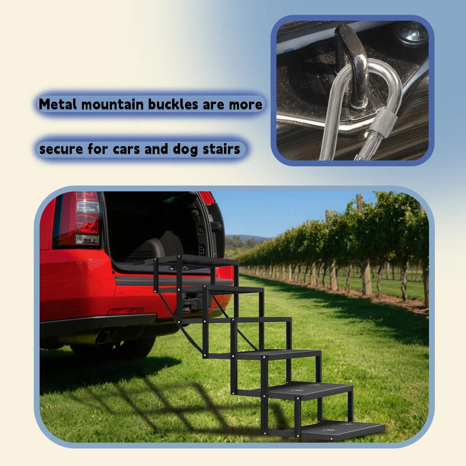 Foldable Dog Stairs for Car — 6-Step Pet Ramp | Anti-Slip, 220 lbs Capacity | Portable Steps for Large Dogs & Seniors