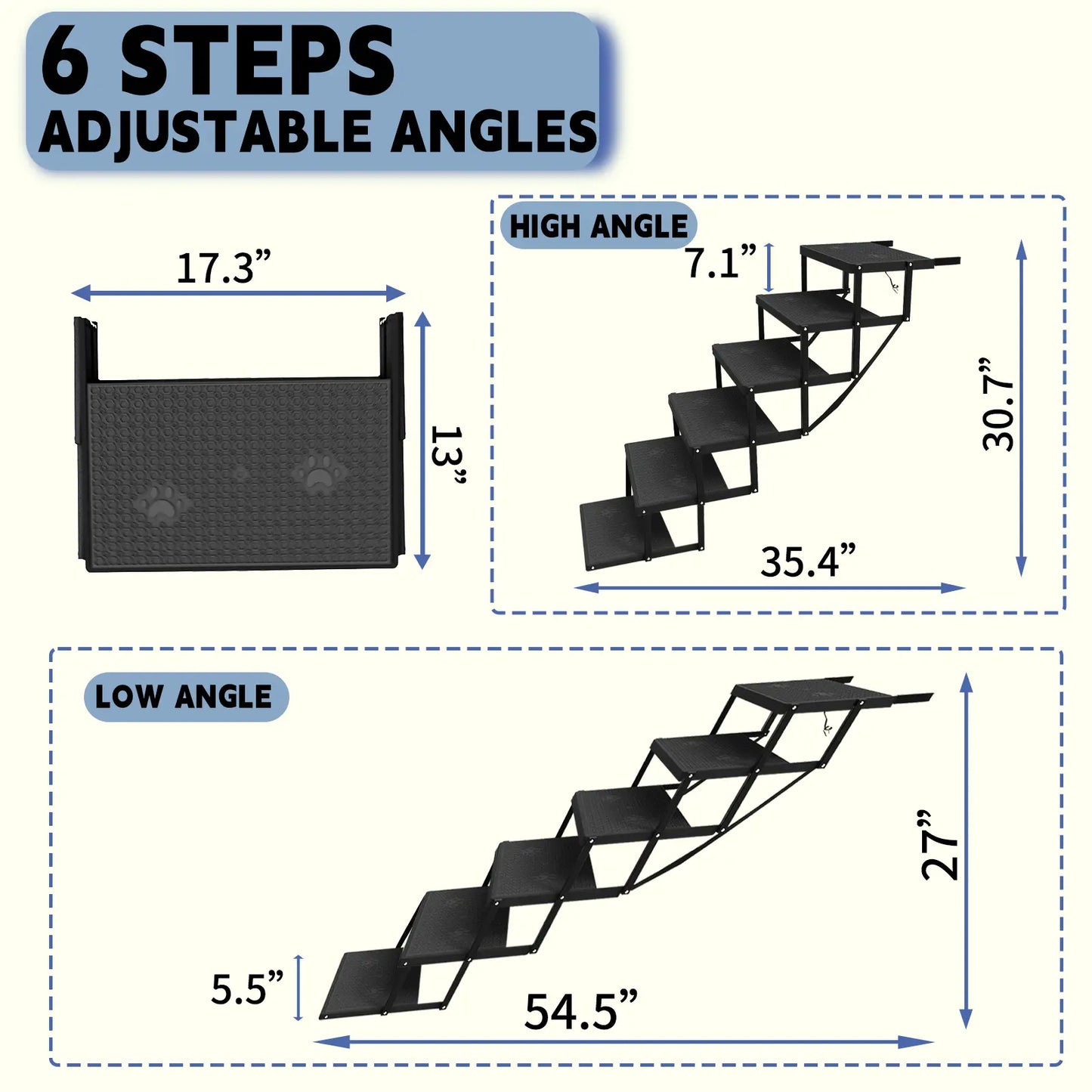 Foldable Dog Stairs for Car — 6-Step Pet Ramp | Anti-Slip, 220 lbs Capacity | Portable Steps for Large Dogs & Seniors