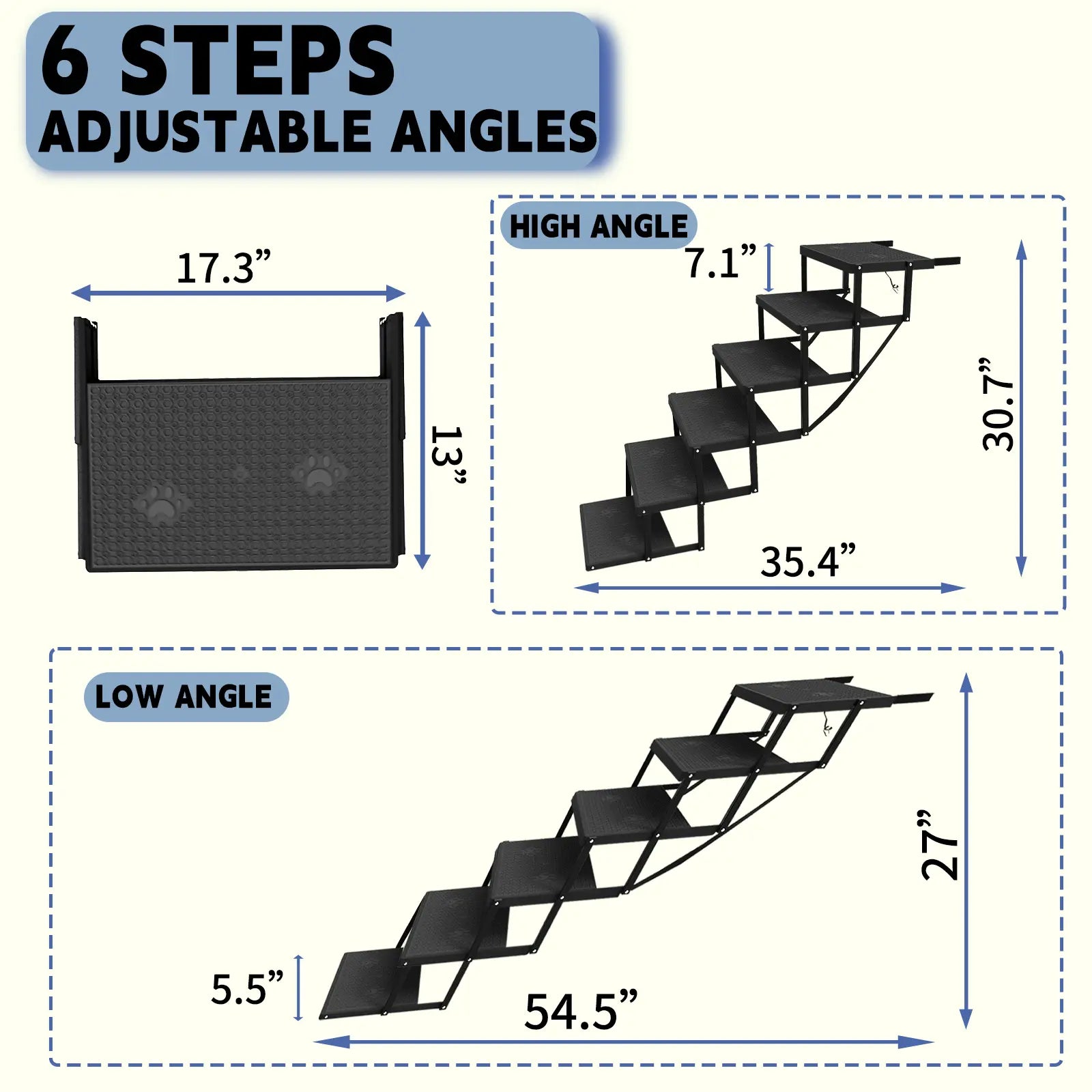 Foldable Dog Stairs for Car — 6-Step Pet Ramp | Anti-Slip, 220 lbs Capacity | Portable Steps for Large Dogs & Seniors