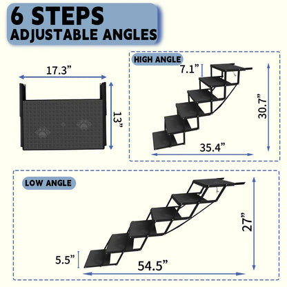 Foldable Dog Stairs for Car — 6-Step Pet Ramp | Anti-Slip, 220 lbs Capacity | Portable Steps for Large Dogs & Seniors