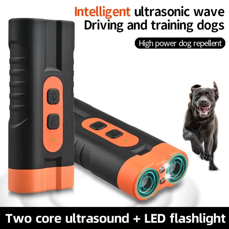 Rechargeable Dog Barking Deterrent — Ultrasonic Dual Emitter, 50ft Range | 25kHz Anti-Bark Control Tool | Indoor & Outdoor Use | Built-In Flashlight