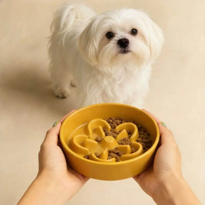 Ceramic Slow Feeder Bowl for Dogs & Cats — Flower Pattern, Anti-Slip Base | Prevents Bloat & Vomiting | 16cm Wide Opening | Multiple Colors