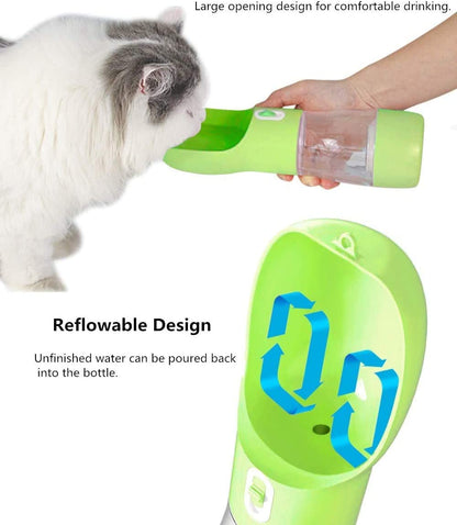Portable Dog Water Bottle with Bowl & Food Container — 2-in-1 Leak-Proof Travel Dispenser | 250ml Water + 200ml Food | Dishwasher Safe, Food-Grade Plastic | For Outdoor Walking & Hiking | Green