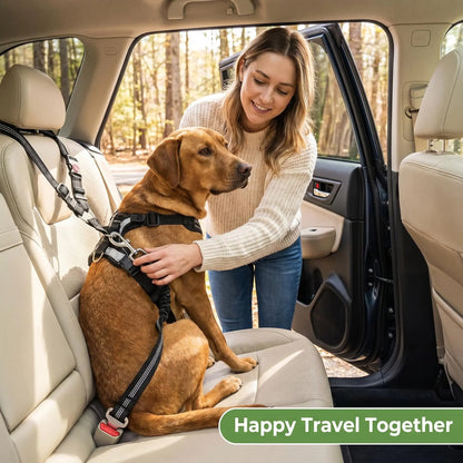 Adjustable Dog Car Seat Belt — Dual Fixing Design with Headrest Attachment & Seat Buckle | Shock-Absorbing, Heavy-Duty Metal Clip | For Small & Large Dogs | Safe & Comfortable Car Rides