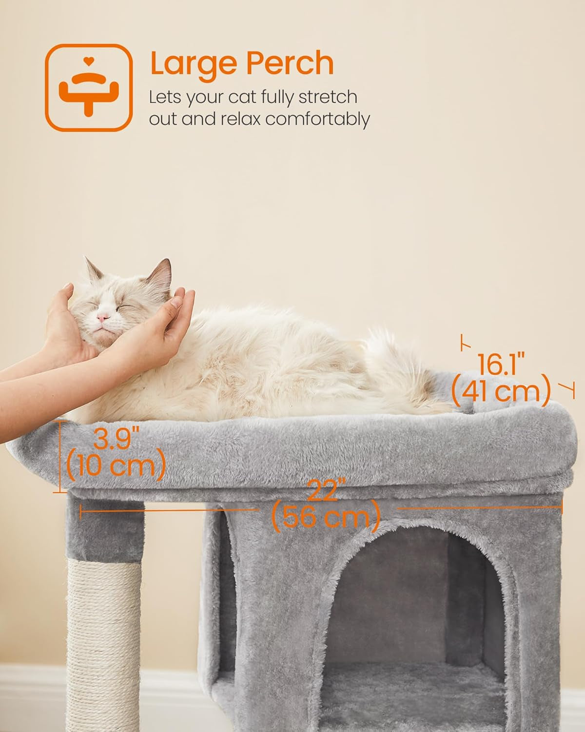 Cat Tree 33.1" — Large Perch, 2 Caves & 2 Scratching Posts | Plush Cat Tower for Large Cats up to 16 lbs | Sturdy, Anti-Tip, Easy Assembly | Light Gray