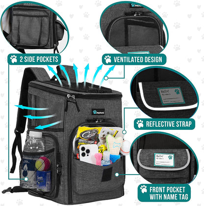 Dog & Cat Backpack Carrier — Airline Approved, 4-Way Entry, Ventilated Mesh | Fits Pets up to 18 lbs | Collapsible, Sherpa Cushion & Safety Leash Clip | Hiking & Travel | Charcoal Gray