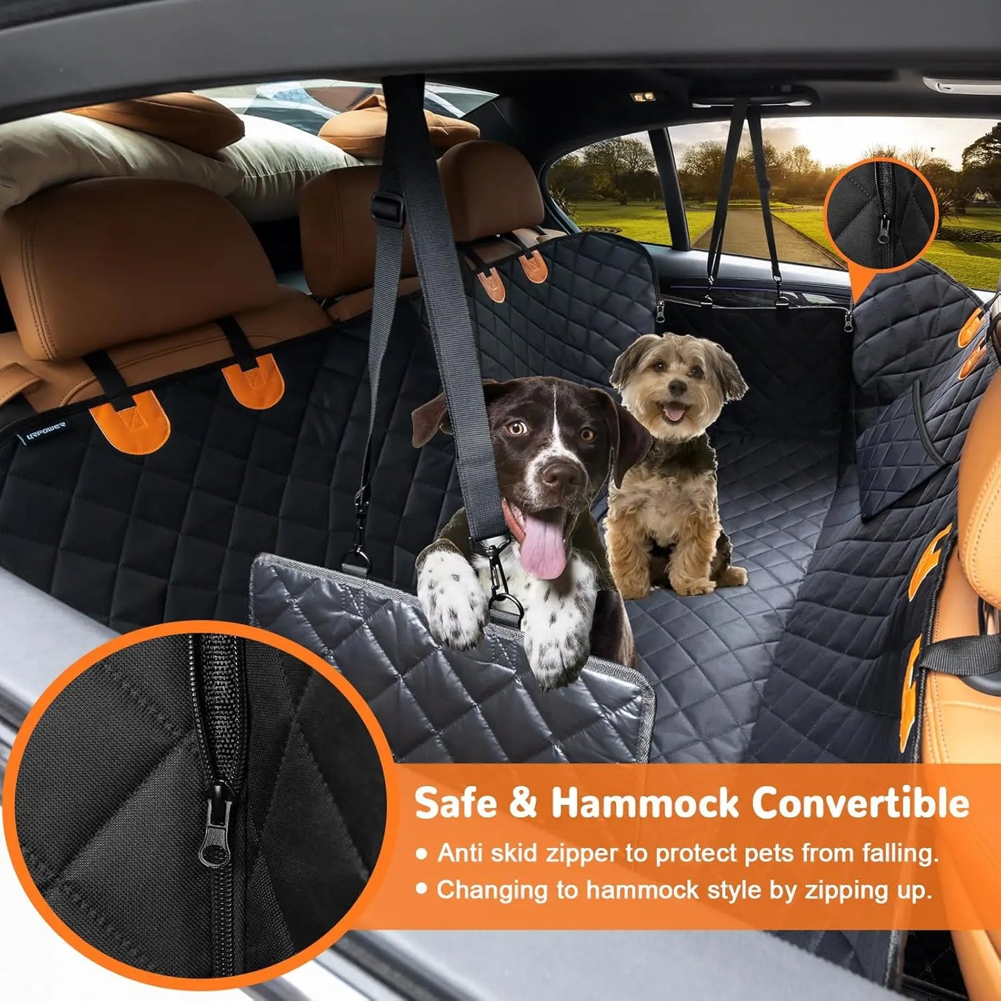 Dog Car Seat Cover Hammock — Waterproof, Scratch-Proof & Nonslip | Side Flaps, Mesh Window & Storage Pocket | Fits Sedans, SUVs & Trucks | Heavy-Duty 4-Layer Protection