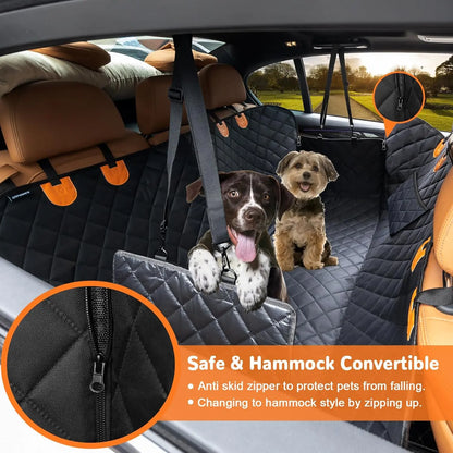Dog Car Seat Cover Hammock — Waterproof, Scratch-Proof & Nonslip | Side Flaps, Mesh Window & Storage Pocket | Fits Sedans, SUVs & Trucks | Heavy-Duty 4-Layer Protection