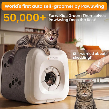 Pawswing Neo Cat Self-Groomer — 360° Hands-Free Brush for Shedding & Hairball Control | Tongue-Mimicking Bristles | Auto Fur Collection | No Batteries Needed