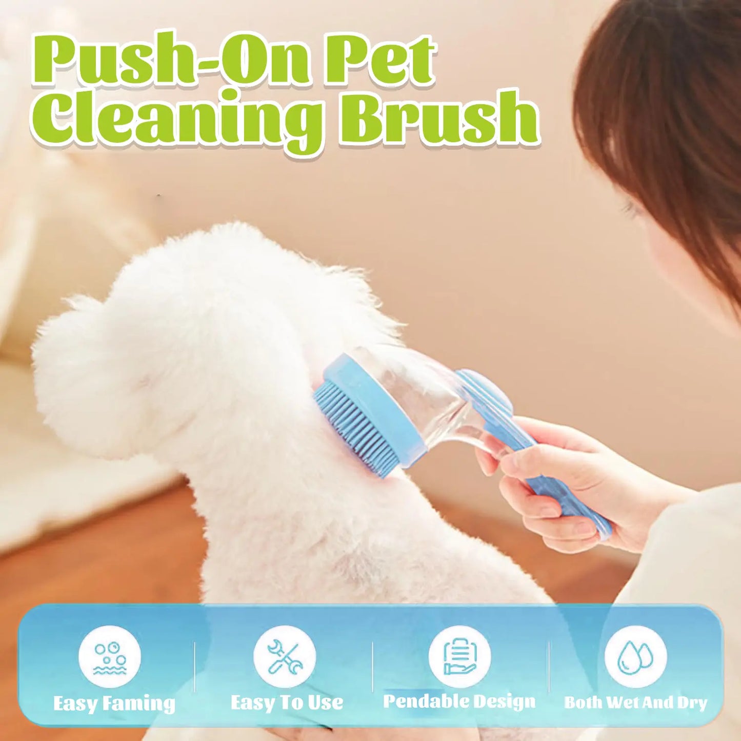 Pet Bath Brush with Built-In Shampoo Dispenser — Gentle Massage Grooming Tool for Dogs & Cats | Ergonomic Handle, Loose Fur Removal | For Long & Short Hair | Essential Bath Supply