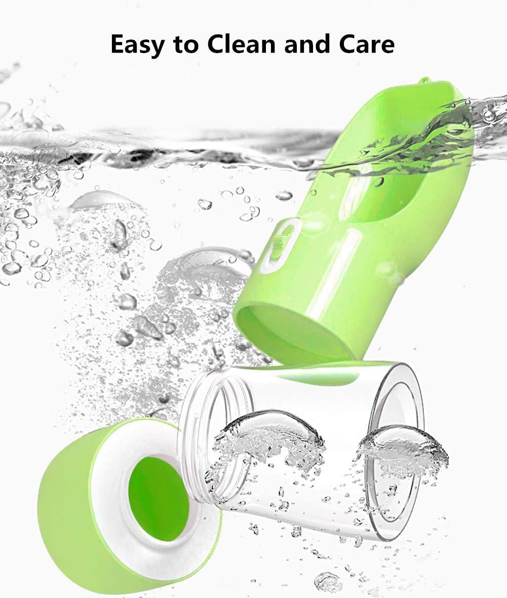 Portable Dog Water Bottle with Bowl & Food Container — 2-in-1 Leak-Proof Travel Dispenser | 250ml Water + 200ml Food | Dishwasher Safe, Food-Grade Plastic | For Outdoor Walking & Hiking | Green
