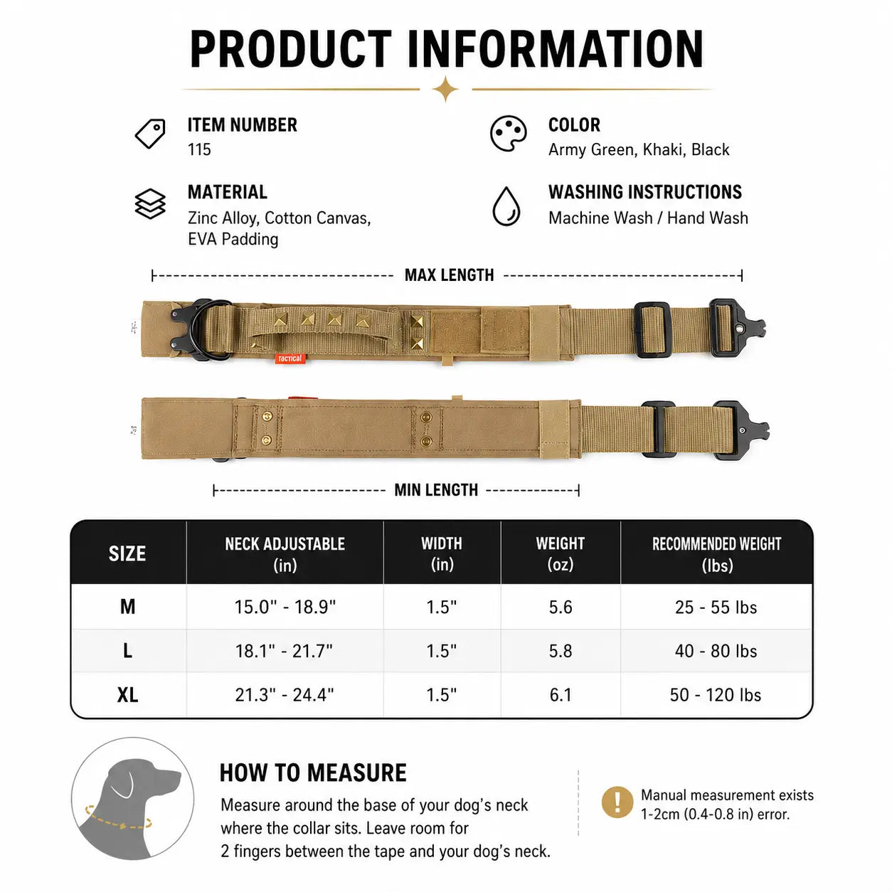 AUROTH Tactical Dog Collar — Military-Grade Nylon, Heavy-Duty Metal Buckle & Control Handle | Adjustable, Padded & Durable | For Small, Medium & Large Dogs