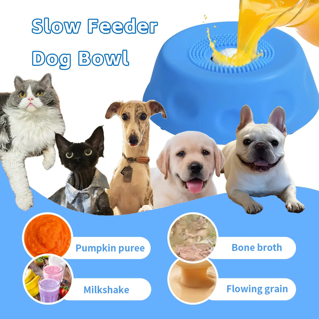 2-in-1 Dog Slow Feeder Bowl & Lick Mat with Rolling Ball — Suction Cup Base | No-Mess Liquid Treat Dispenser | Mental Enrichment & Digestive Health