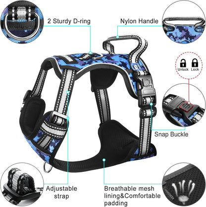 WINSEE No-Pull Dog Harness with Lockable Collar — Dual Front & Back Leash Clips, Reflective Straps & Top Handle | 1680D Oxford, Breathable Mesh | For Medium & Large Dogs
