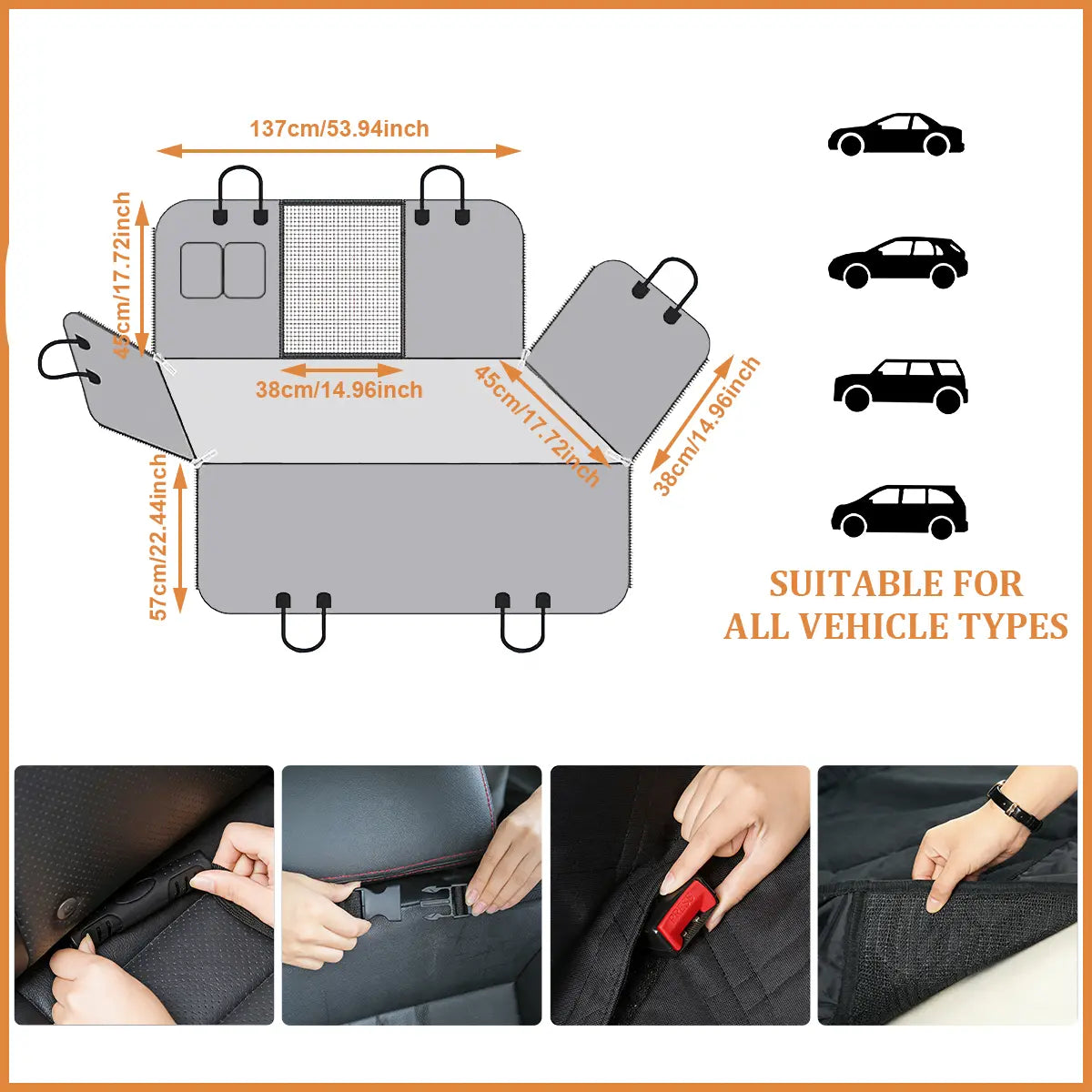 Dog Car Seat Cover Hammock — Waterproof, Scratch-Proof & Nonslip | Side Flaps, Mesh Window & Storage Pocket | Fits Sedans, SUVs & Trucks | Heavy-Duty 4-Layer Protection