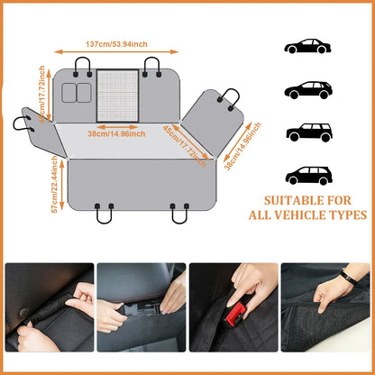 Dog Car Seat Cover Hammock — Waterproof, Scratch-Proof & Nonslip | Side Flaps, Mesh Window & Storage Pocket | Fits Sedans, SUVs & Trucks | Heavy-Duty 4-Layer Protection