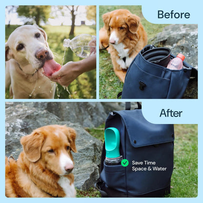 Portable Dog Water Bottle — 19oz Leak-Proof Travel Dispenser with Big Trough & Water Recovery | One-Hand Operation | Food-Grade Plastic for Outdoor Walking, Hiking & Travel