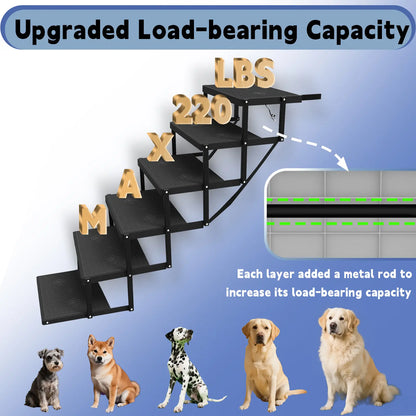 Foldable Dog Stairs for Car — 6-Step Pet Ramp | Anti-Slip, 220 lbs Capacity | Portable Steps for Large Dogs & Seniors