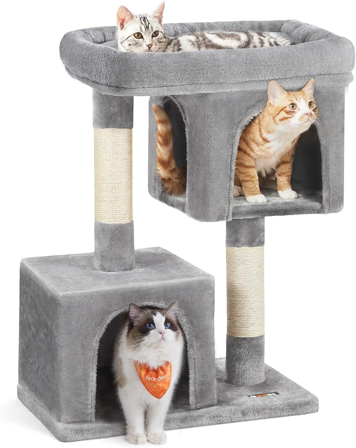 Cat Tree 33.1" — Large Perch, 2 Caves & 2 Scratching Posts | Plush Cat Tower for Large Cats up to 16 lbs | Sturdy, Anti-Tip, Easy Assembly | Light Gray