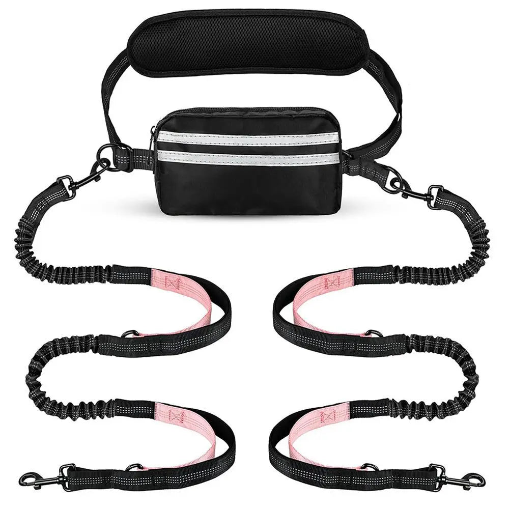 Pipidodo Hands-Free Dual Dog Leash — Walk Two Dogs at Once with Waist Bag & Cushioned Pad | Tangle-Free, Shock-Absorbing | Adjustable Waist Belt for Walking, Running & Hiking
