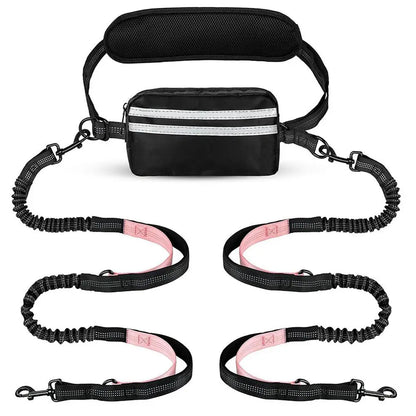 Pipidodo Hands-Free Dual Dog Leash — Walk Two Dogs at Once with Waist Bag & Cushioned Pad | Tangle-Free, Shock-Absorbing | Adjustable Waist Belt for Walking, Running & Hiking