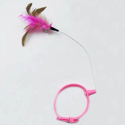Feather Cat Toy Collar — Interactive Wand Teaser with Bell | Adjustable Silicone Neck Collar | Indoor Hunting & Exercise Toy for Cats & Kittens