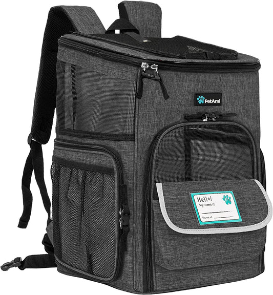 Dog & Cat Backpack Carrier — Airline Approved, 4-Way Entry, Ventilated Mesh | Fits Pets up to 18 lbs | Collapsible, Sherpa Cushion & Safety Leash Clip | Hiking & Travel | Charcoal Gray