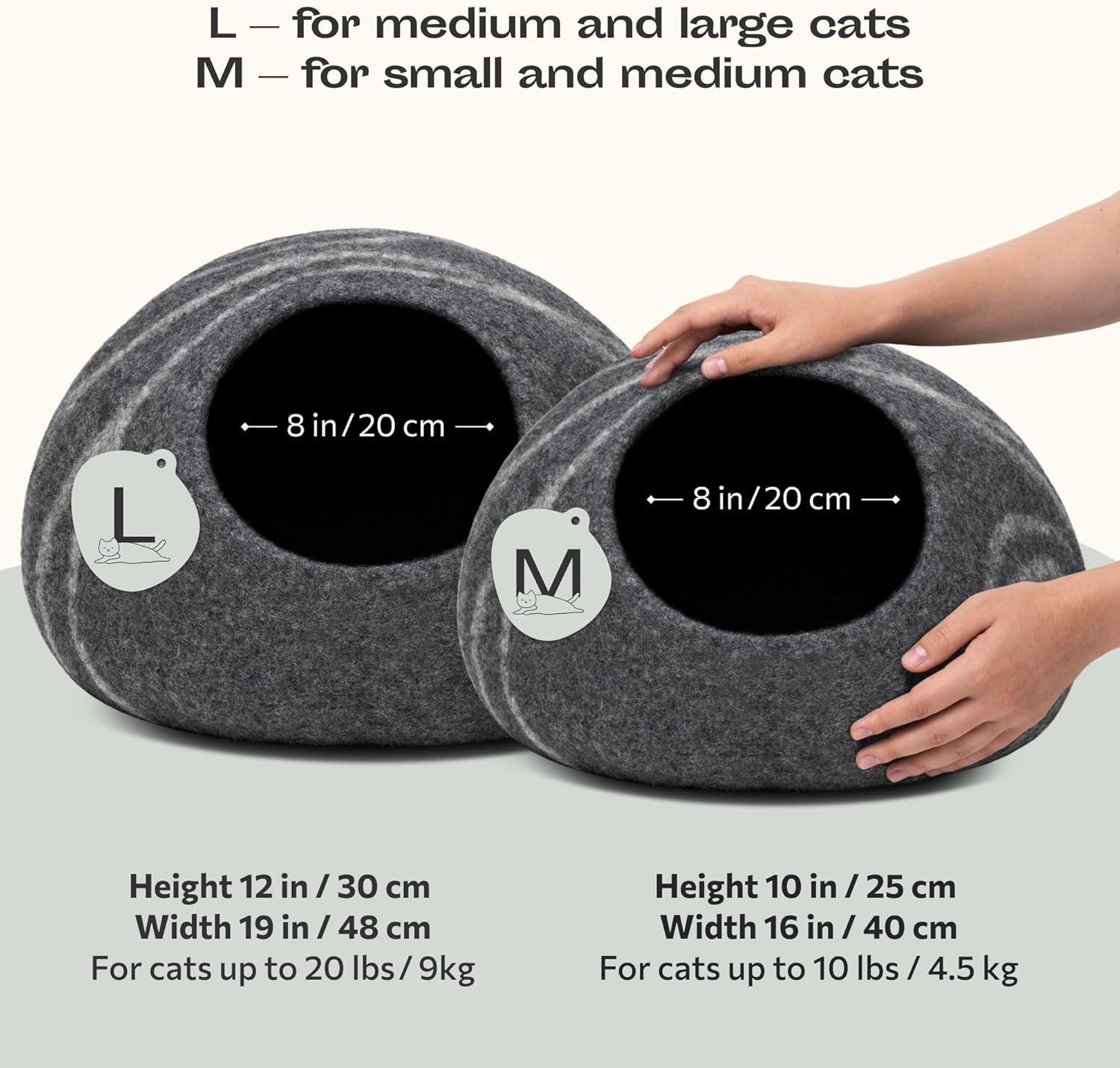 Meowfia Cat Cave Bed — Handmade Merino Wool Cat Hideaway for Indoor Cats | Eco-Friendly, Temperature-Regulating, Dual-Use | Dark Gray, Medium