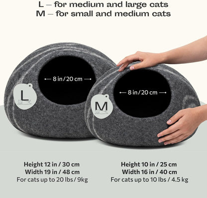 Meowfia Cat Cave Bed — Handmade Merino Wool Cat Hideaway for Indoor Cats | Eco-Friendly, Temperature-Regulating, Dual-Use | Dark Gray, Medium