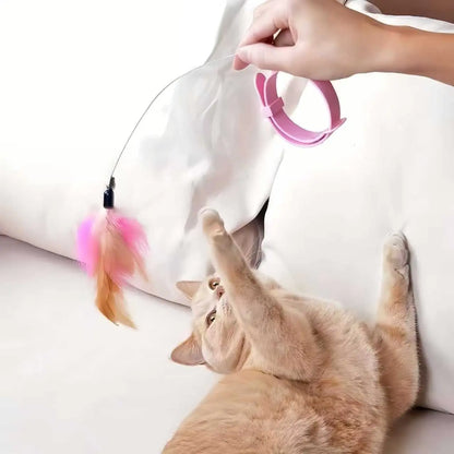 Feather Cat Toy Collar — Interactive Wand Teaser with Bell | Adjustable Silicone Neck Collar | Indoor Hunting & Exercise Toy for Cats & Kittens