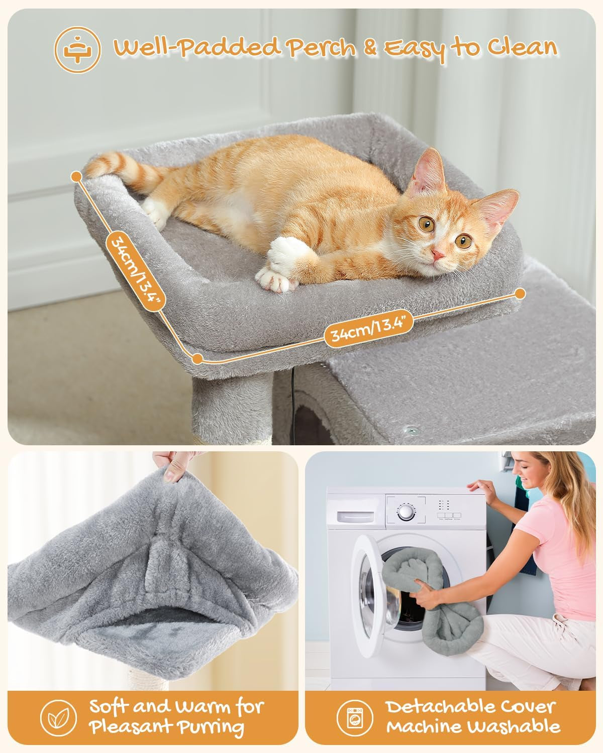 Cat Tree 30" — Dual Condos, Padded Perch, Scratching Ramp & Posts, 2 Dangling Balls | Plush Cat Tower for Indoor Cats | Sturdy, Wall-Anchorable | Gray