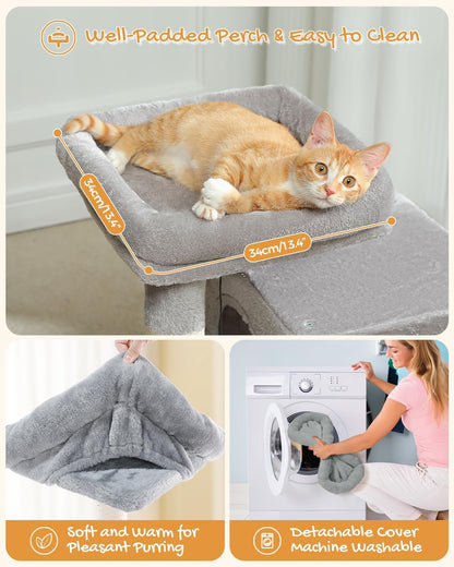 Cat Tree 30" — Dual Condos, Padded Perch, Scratching Ramp & Posts, 2 Dangling Balls | Plush Cat Tower for Indoor Cats | Sturdy, Wall-Anchorable | Gray