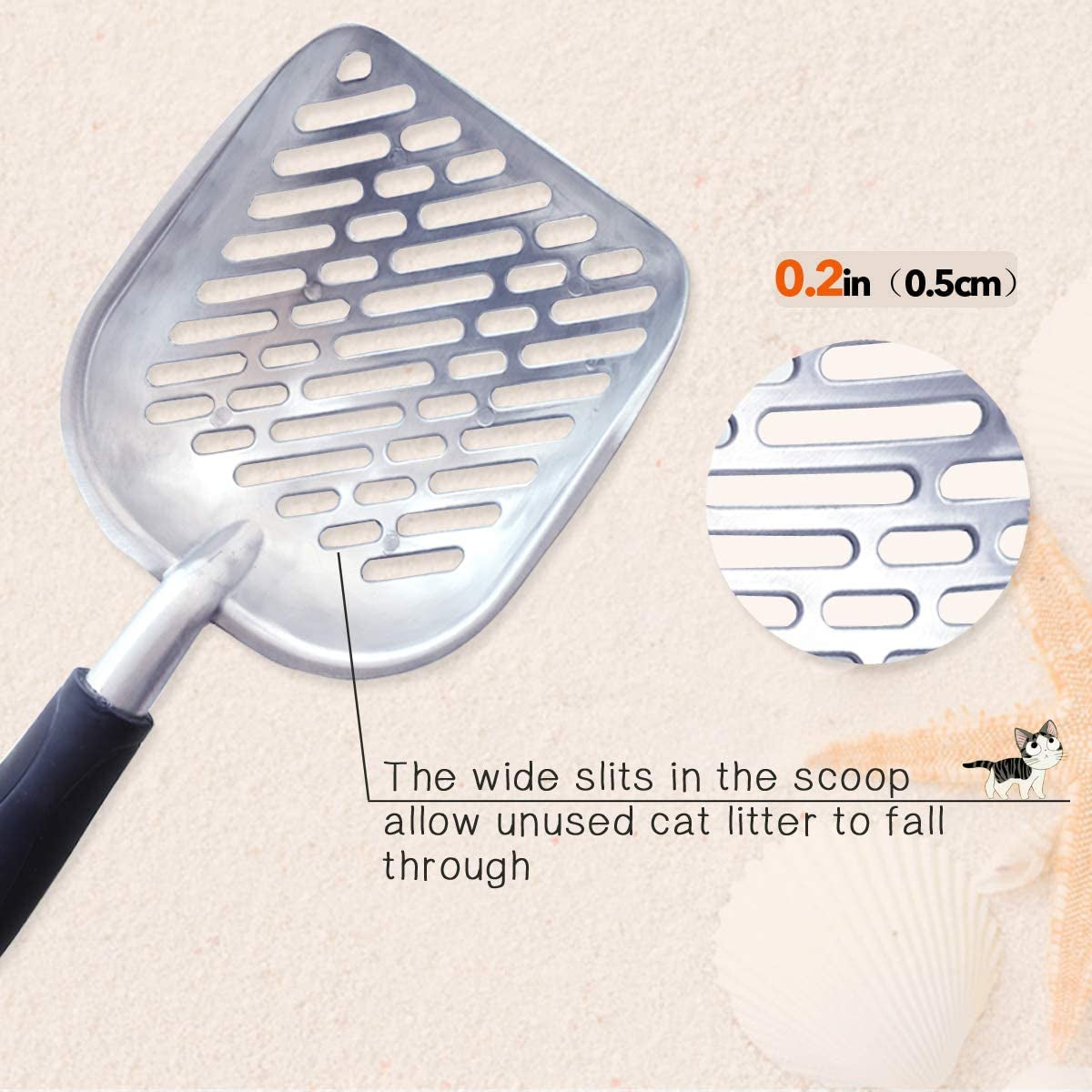 Vivaglory Metal Cat Litter Scoop — Heavy-Duty Solid Aluminum, Jumbo Size | Deep Shovel, 0.2" Sifting Slots & Ergonomic Rubber Handle | Easy Clean, Rust-Proof | Navy Blue