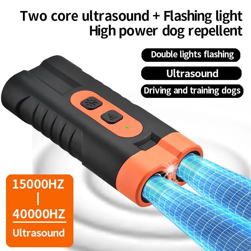 Rechargeable Dog Barking Deterrent — Ultrasonic Dual Emitter, 50ft Range | 25kHz Anti-Bark Control Tool | Indoor & Outdoor Use | Built-In Flashlight