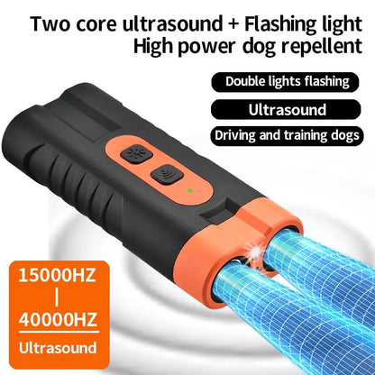 Rechargeable Dog Barking Deterrent — Ultrasonic Dual Emitter, 50ft Range | 25kHz Anti-Bark Control Tool | Indoor & Outdoor Use | Built-In Flashlight