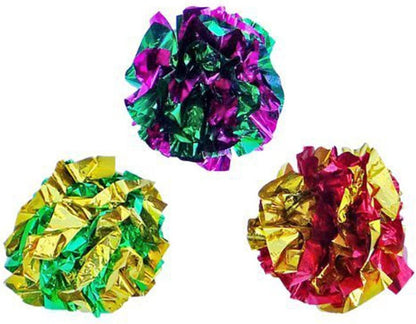 PETFAVORITES Mylar Crinkle Ball Cat Toys — 12 Pack | Soft, Lightweight & Irresistible Crinkle Sound | Interactive Chase & Bat Toy for Kittens & Adult Cats | 3 Metallic Color Sets
