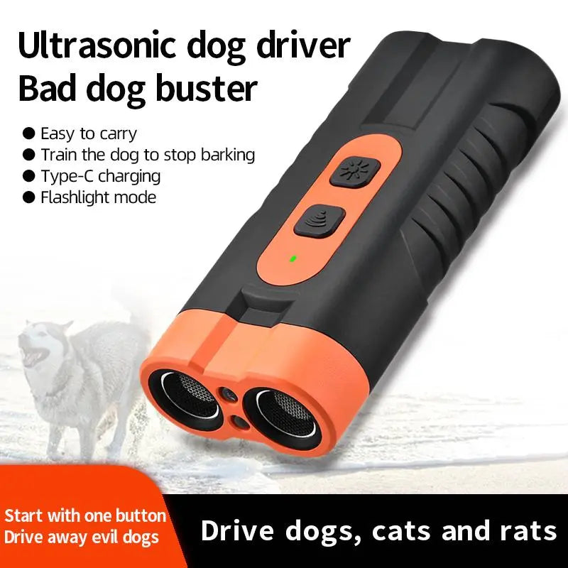 Rechargeable Dog Barking Deterrent — Ultrasonic Dual Emitter, 50ft Range | 25kHz Anti-Bark Control Tool | Indoor & Outdoor Use | Built-In Flashlight