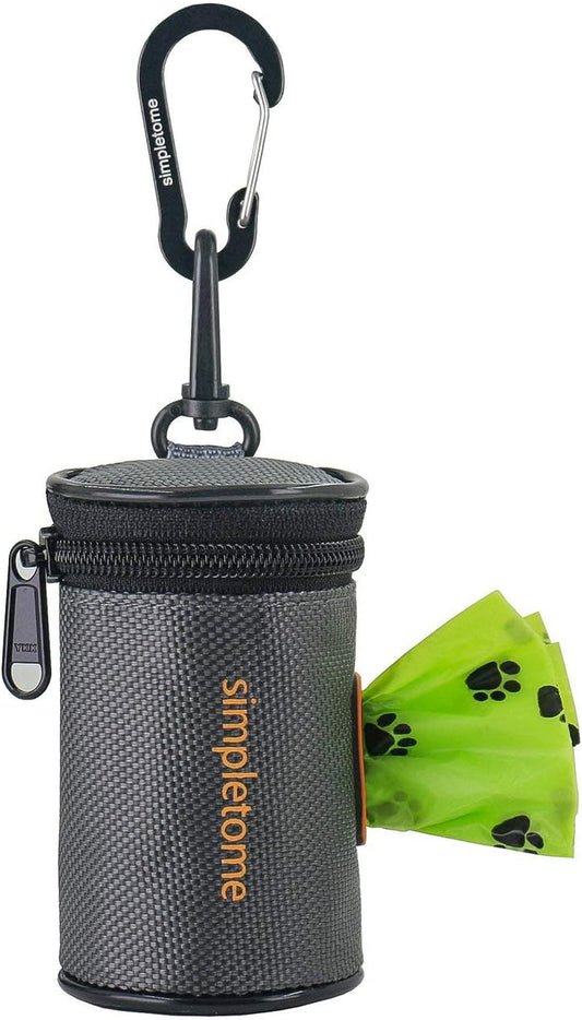 Dog Poop Bag Dispenser for Leash — 1680D Waterproof Oxford, YKK Zipper & 360° Rotating Hook | Silent, Anti-Bite & Reinforced | Includes 1 Free Roll | Grey