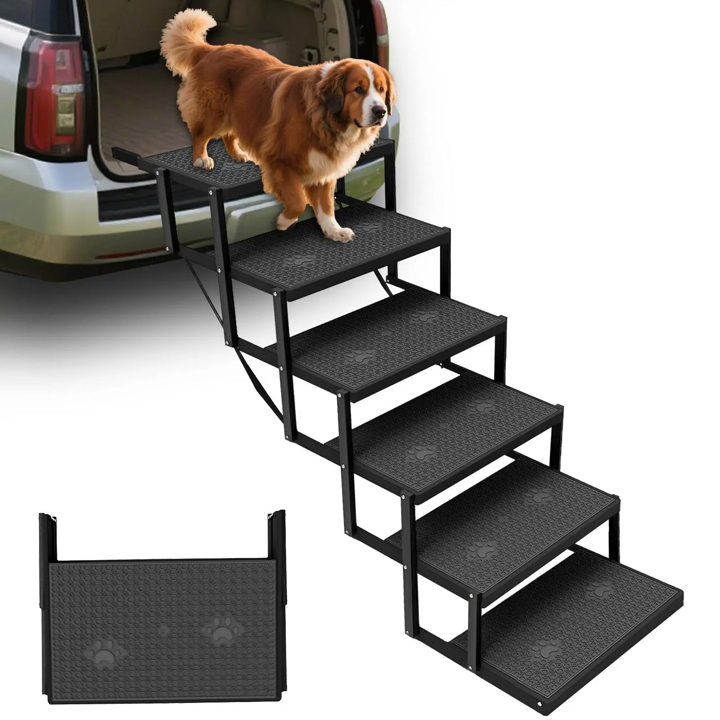 Foldable Dog Stairs for Car — 6-Step Pet Ramp | Anti-Slip, 220 lbs Capacity | Portable Steps for Large Dogs & Seniors