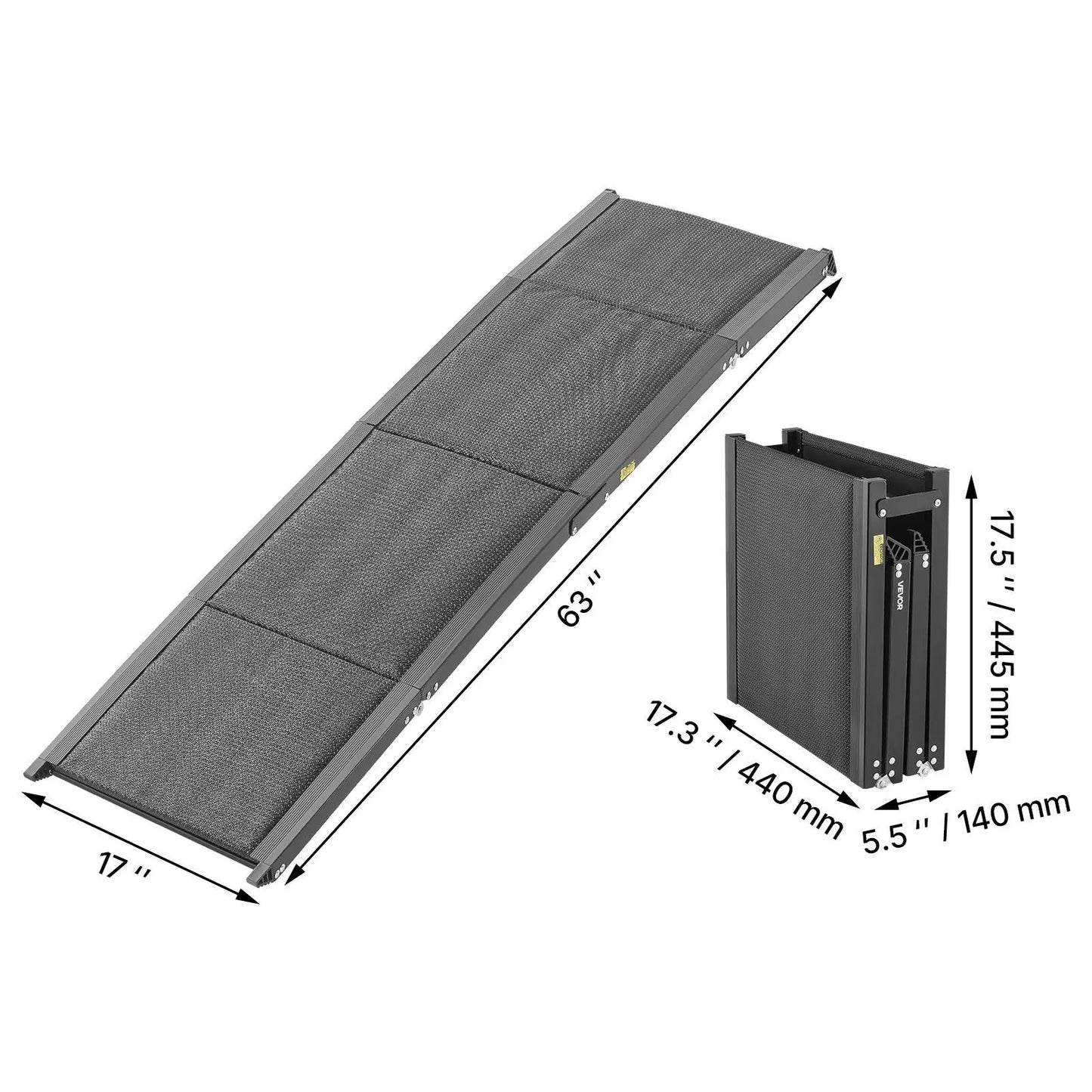 Vevor Folding Dog Ramp for Cars — 63" Aluminum Pet Ramp for SUVs & Trucks | 250 lbs Capacity | Non-Slip Surface | Portable, Quick-Fold Design for Medium & Large Dogs