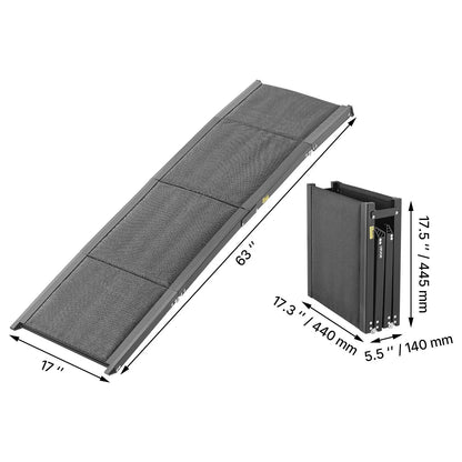 Vevor Folding Dog Ramp for Cars — 63" Aluminum Pet Ramp for SUVs & Trucks | 250 lbs Capacity | Non-Slip Surface | Portable, Quick-Fold Design for Medium & Large Dogs