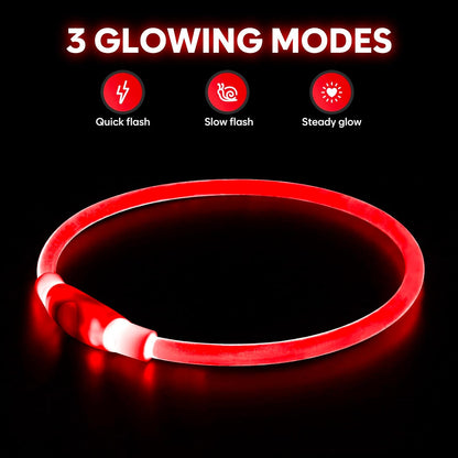 LED Light-Up Dog Collar — USB Rechargeable, 360° Glow, Visible Up to 400 Yards | 3 Flash Modes | Adjustable for All Sizes | Water-Resistant Night Safety Collar | Red