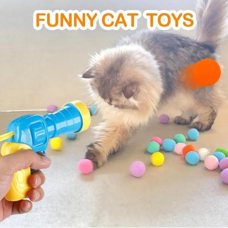 Cat Ball Toy Launcher Gun Set — 31 Plush Balls Included | Interactive Indoor Toy for Adult Cats & Kittens | Safe, Soft & Durable