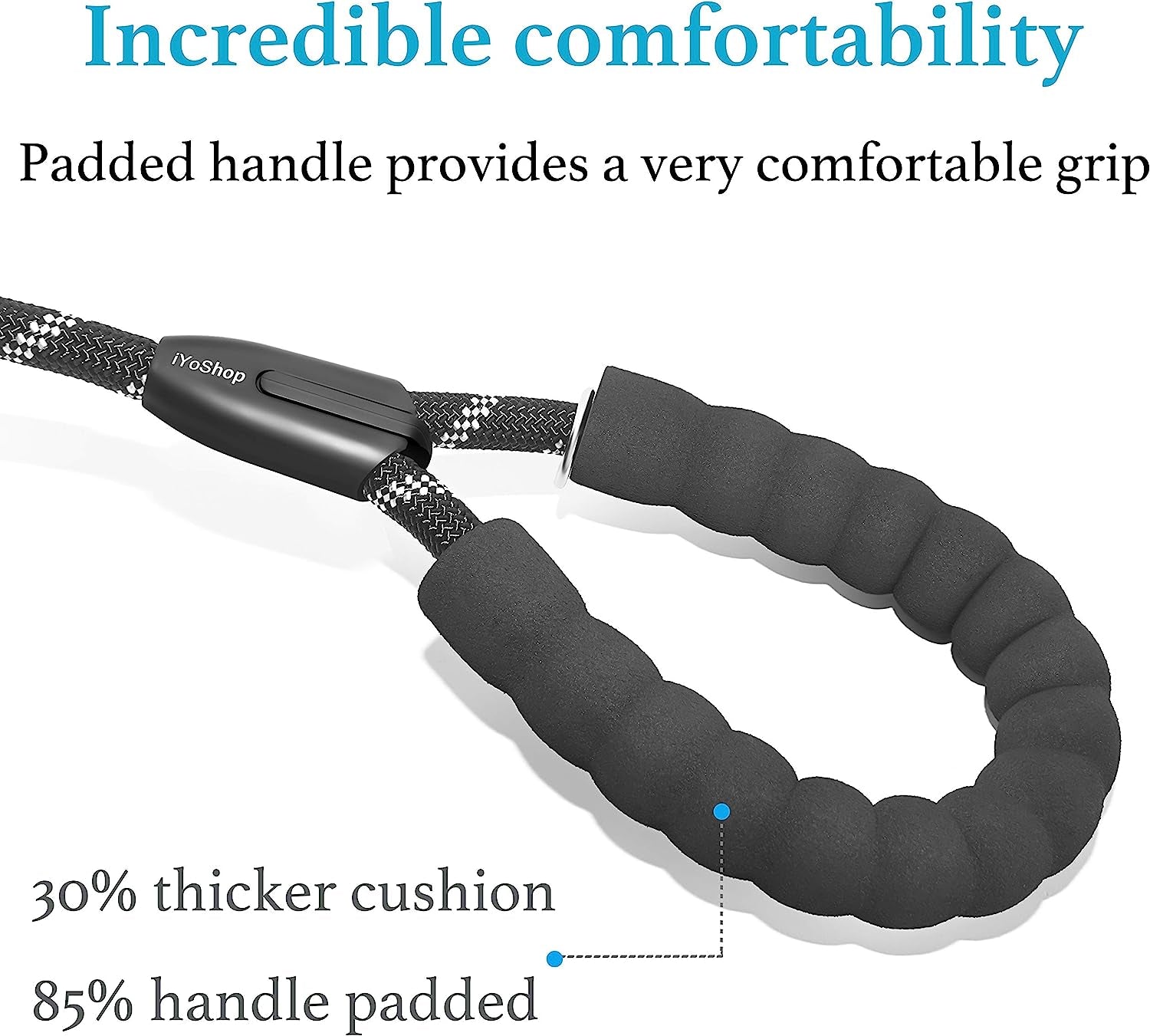 iYoShop Dual Dog Leash — 360° Swivel, No-Tangle Double Walking Leash with Shock-Absorbing Bungee | Padded Handle | For Two Large Dogs 25–150 lbs | Black