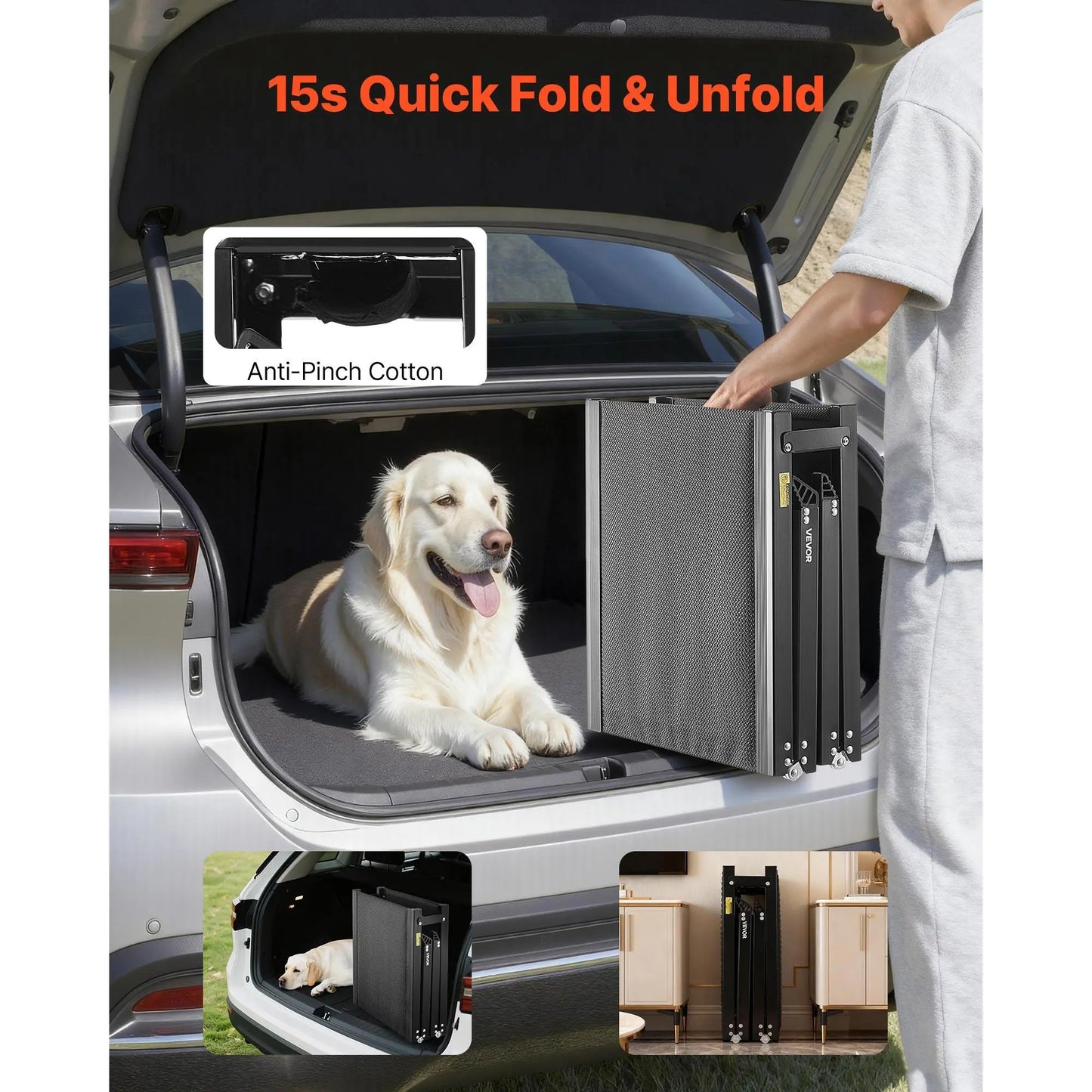 Vevor Folding Dog Ramp for Cars — 63" Aluminum Pet Ramp for SUVs & Trucks | 250 lbs Capacity | Non-Slip Surface | Portable, Quick-Fold Design for Medium & Large Dogs